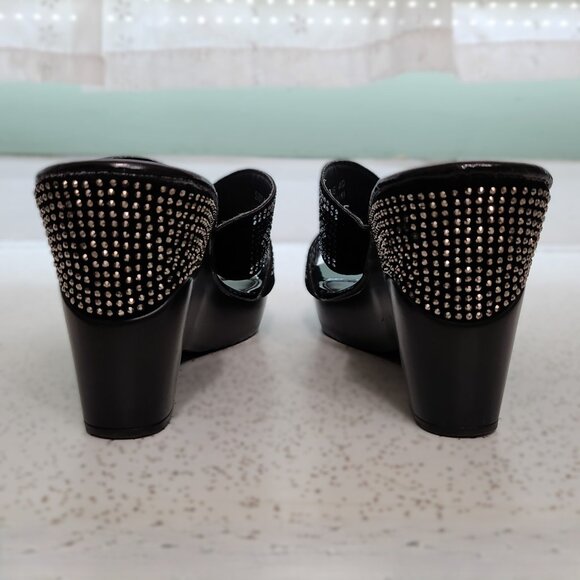 Black Rhinestone Wedge Sandals - Picture 5 of 11